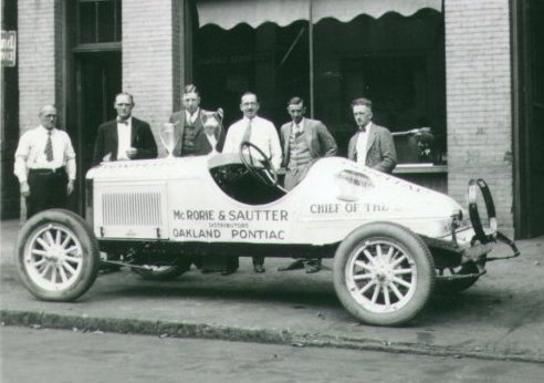 Figure 3 - In front of the Seneca Street dealership in 1926.
Fred McRorie 3rd from right, Warren "Mandy" Mandeville far right.